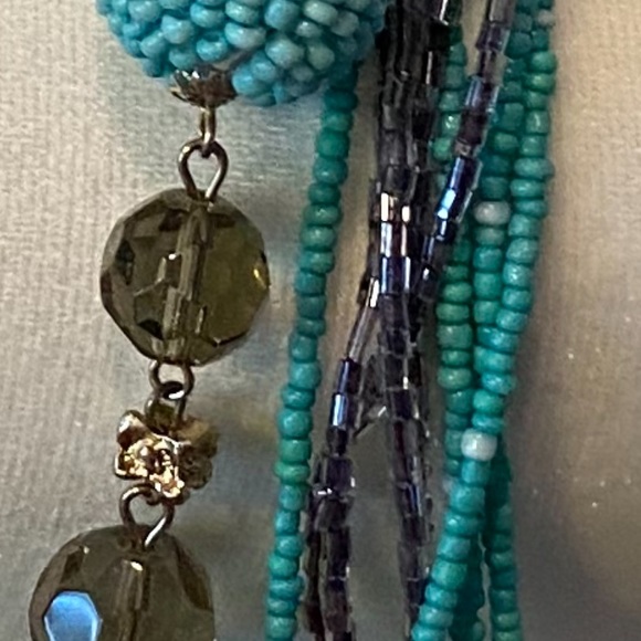 Turquoise and Gold Colored Beaded Necklace - Picture 2 of 9